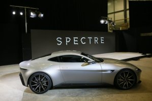 An Aston Martin DB10 car is seen during an event to mark the start of production for the new James Bond film "Spectre", at Pinewood Studios